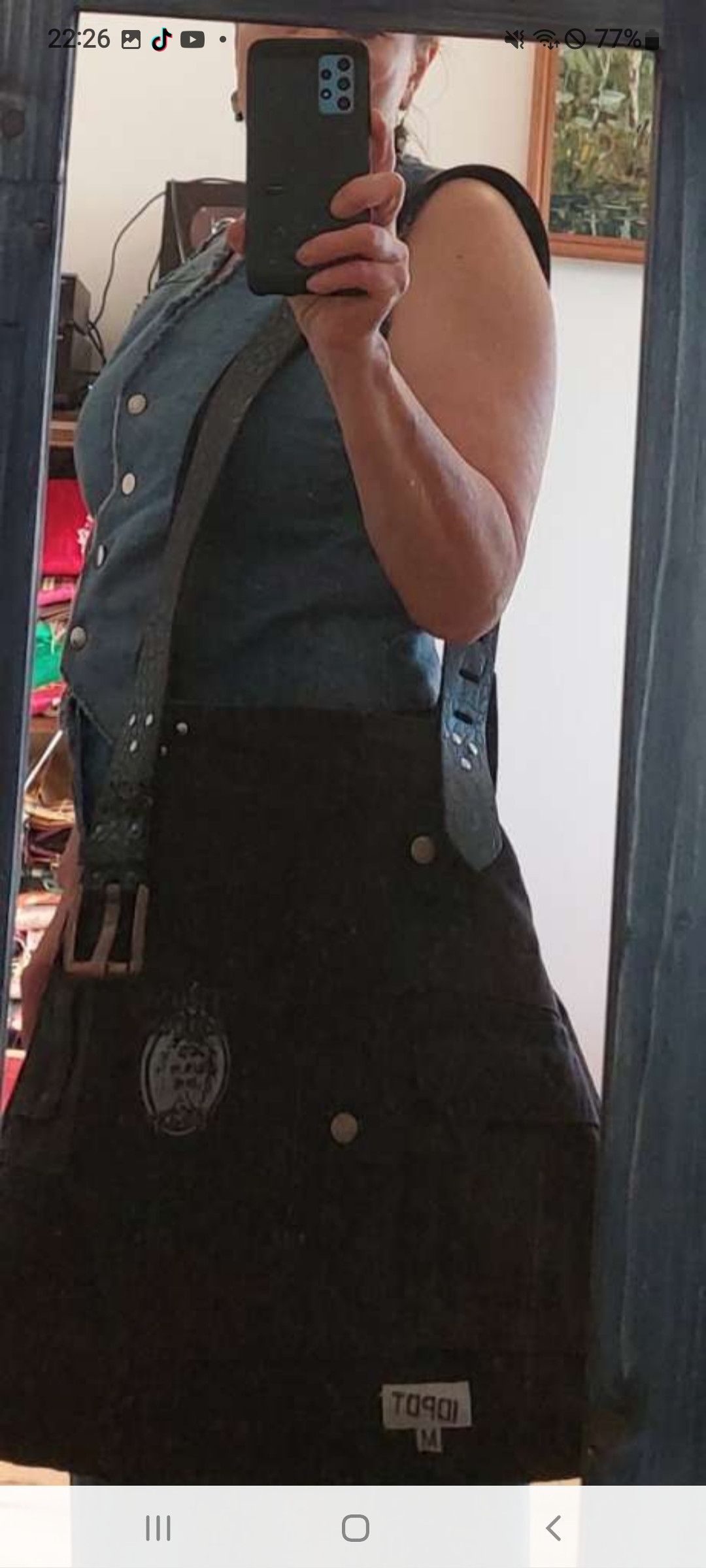 Handmade Upcycled Denim Jacket Tote with Leather Belt Straps Size ONE SIZE - 2 Thumbnail