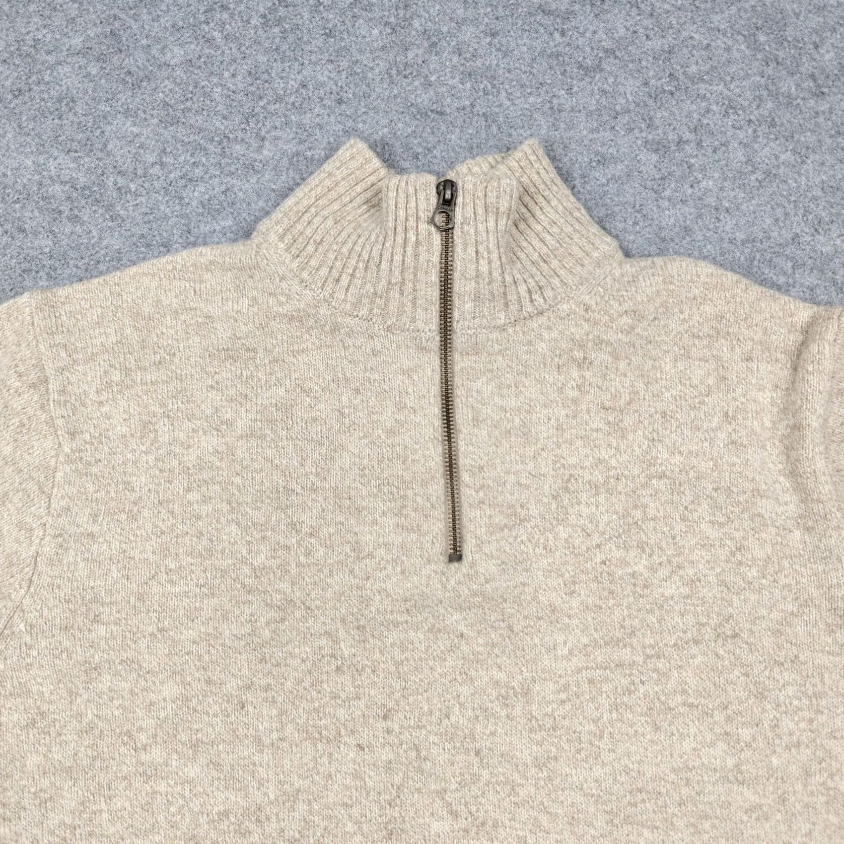 J.Crew J Crew Sweater Mens XL Beige Lambs Wool 1/4 Zip Mock Neck Knit Pullover Size US XL / EU 56 / 4 - 2 Thumbnail