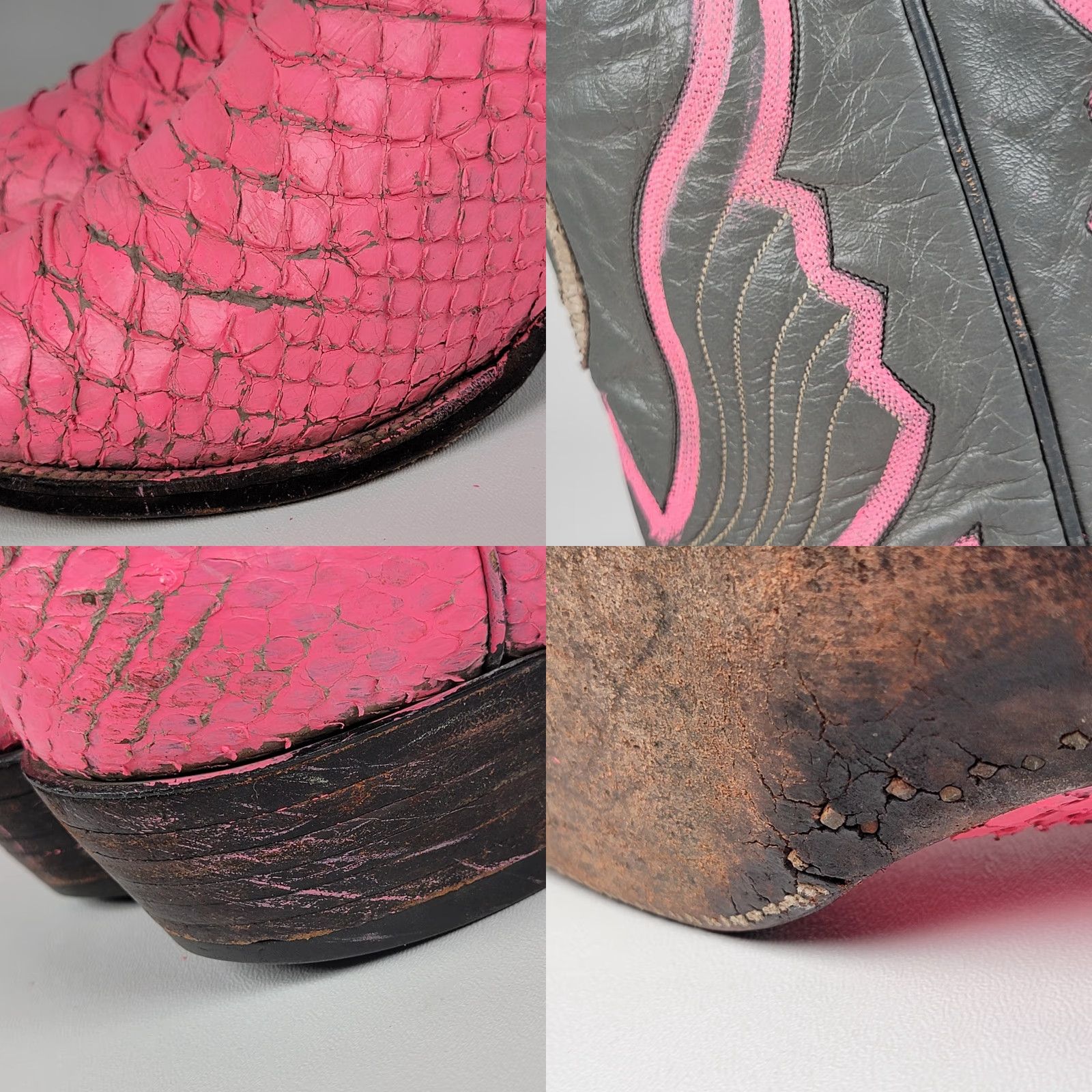 Vintage VINTAGE Hondo Boots Mens 8.5 Cowboy Exotic Hide Leather Pink Paint Western Style Heel Rockabilly Mexico Mens Size US 9 / EU 42 - 9 Thumbnail