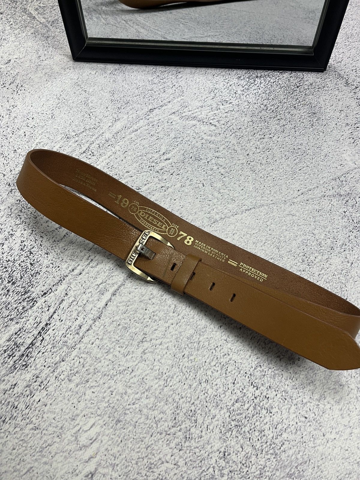 Diesel Diesel Leather Belt Big Metal Buckle Logo Brown Y2K Size ONE SIZE - 11 Thumbnail