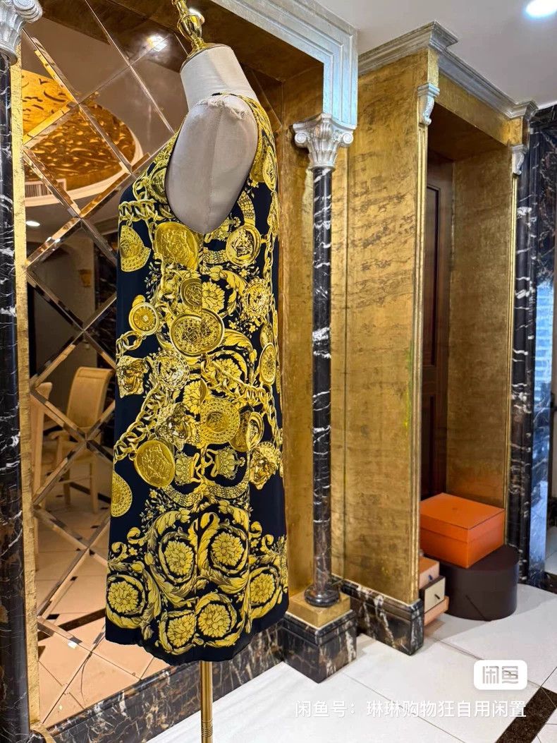 Versace Black gold chain print dress