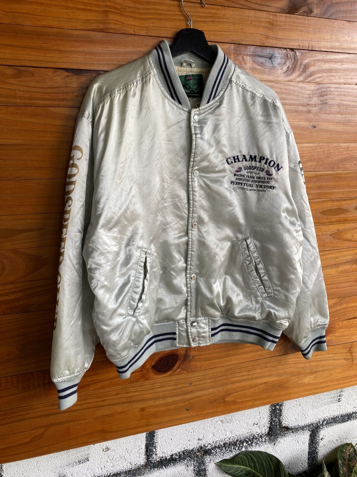 Godspeed Vintage British Club “Godspeed Champion” Satin Bomber Jacket Size US L / EU 52-54 / 3 - 5 Thumbnail