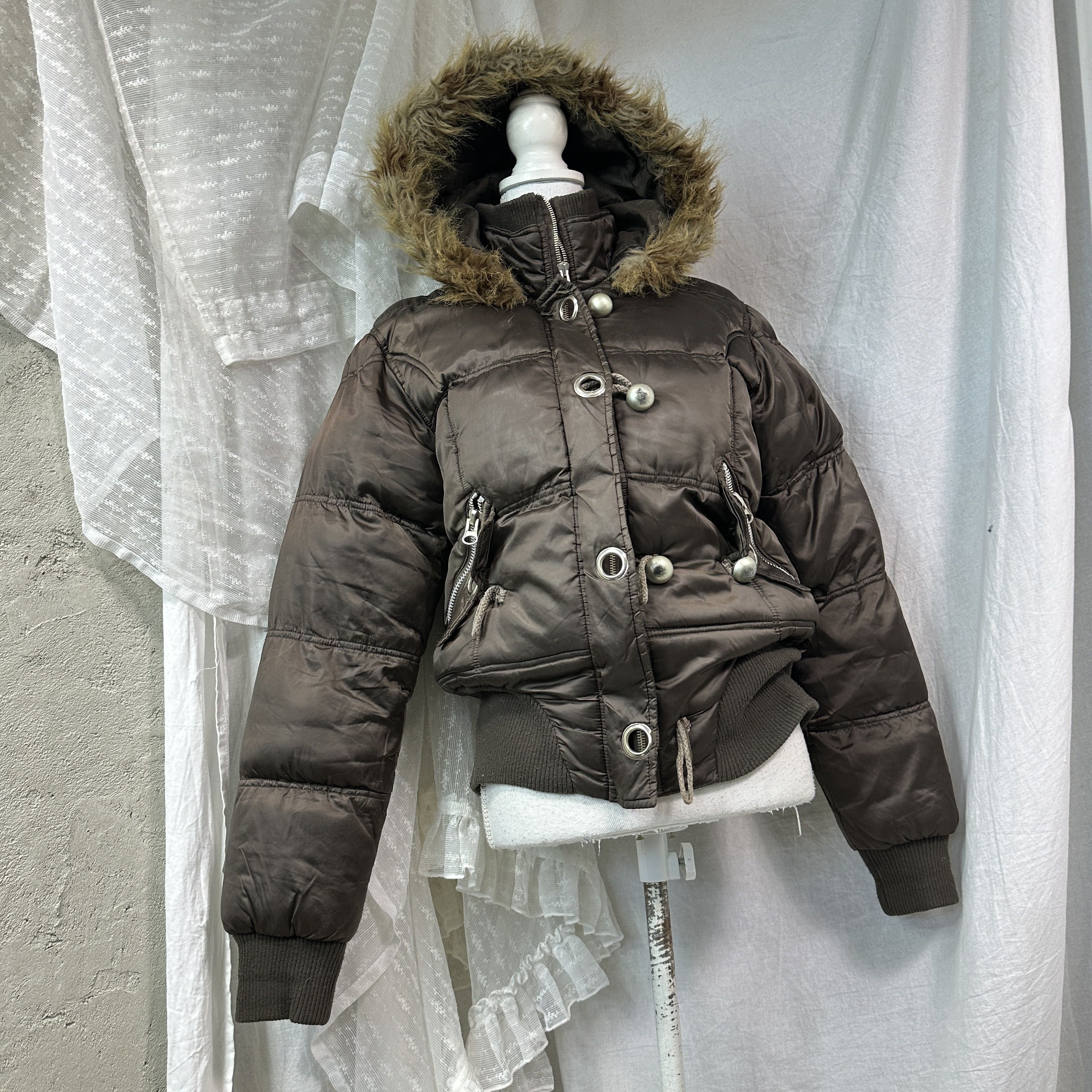Vintage Vintage Outdoor Puffer Brown Hooded Down Jacket Y2K Size L / US 10 / IT 46 - 1 Thumbnail