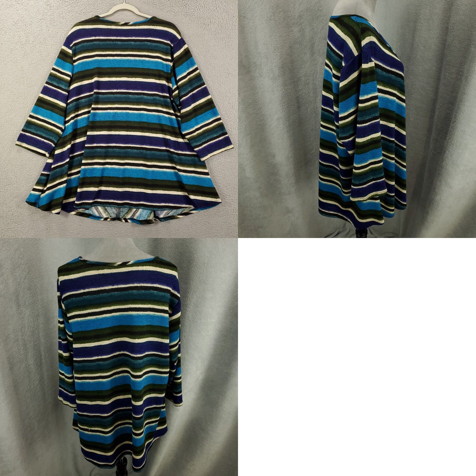 Vintage Womens Tunic Top Size 2X Blue Green White Striped V Neck Pullover Blouse Stretch Size XXL / US 16-18 / IT 52-54 - 8 Thumbnail