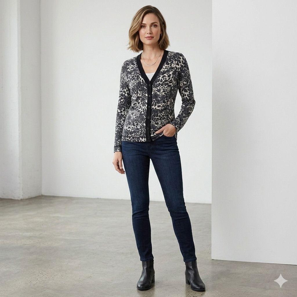 Chicos Additions By Chicos Size M Cardigan Sweater Leopard Print Size M / US 6-8 / IT 42-44 - 2 Thumbnail