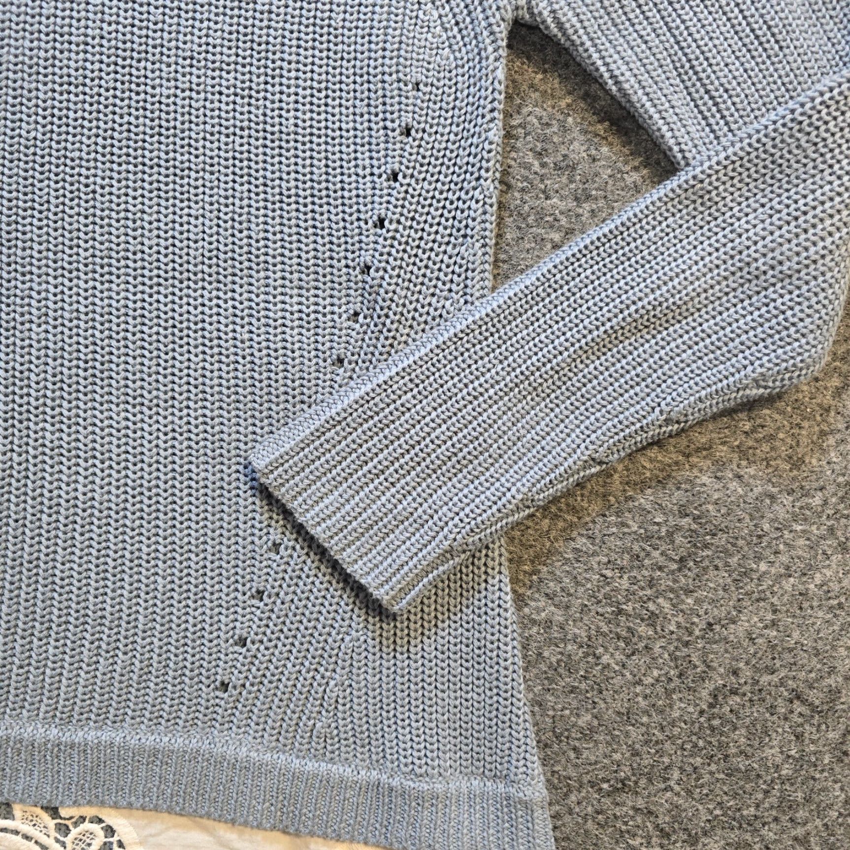 Soft Surroundings Soft Surroundings Sweater Womens Small Blue Chunky Knit Crochet Lace Hem Casual Shirt Size S / US 4 / IT 40 - 4 Thumbnail
