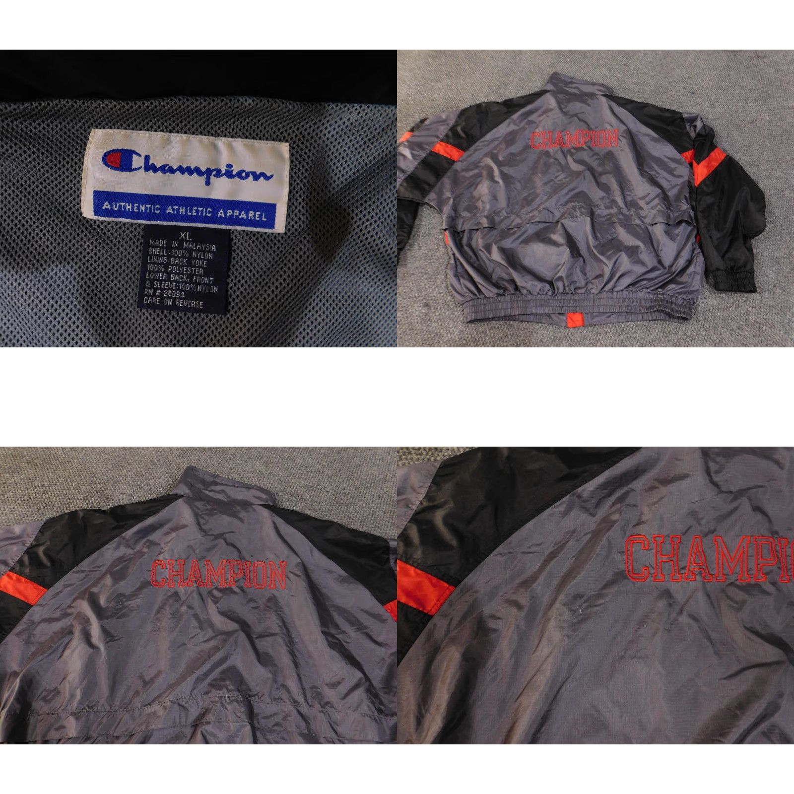 Champion VINTAGE Champion Jacket Mens XL Black Gray Red Nylon Windbreaker Spell Out 90s Size US XL / EU 56 / 4 - 8 Thumbnail