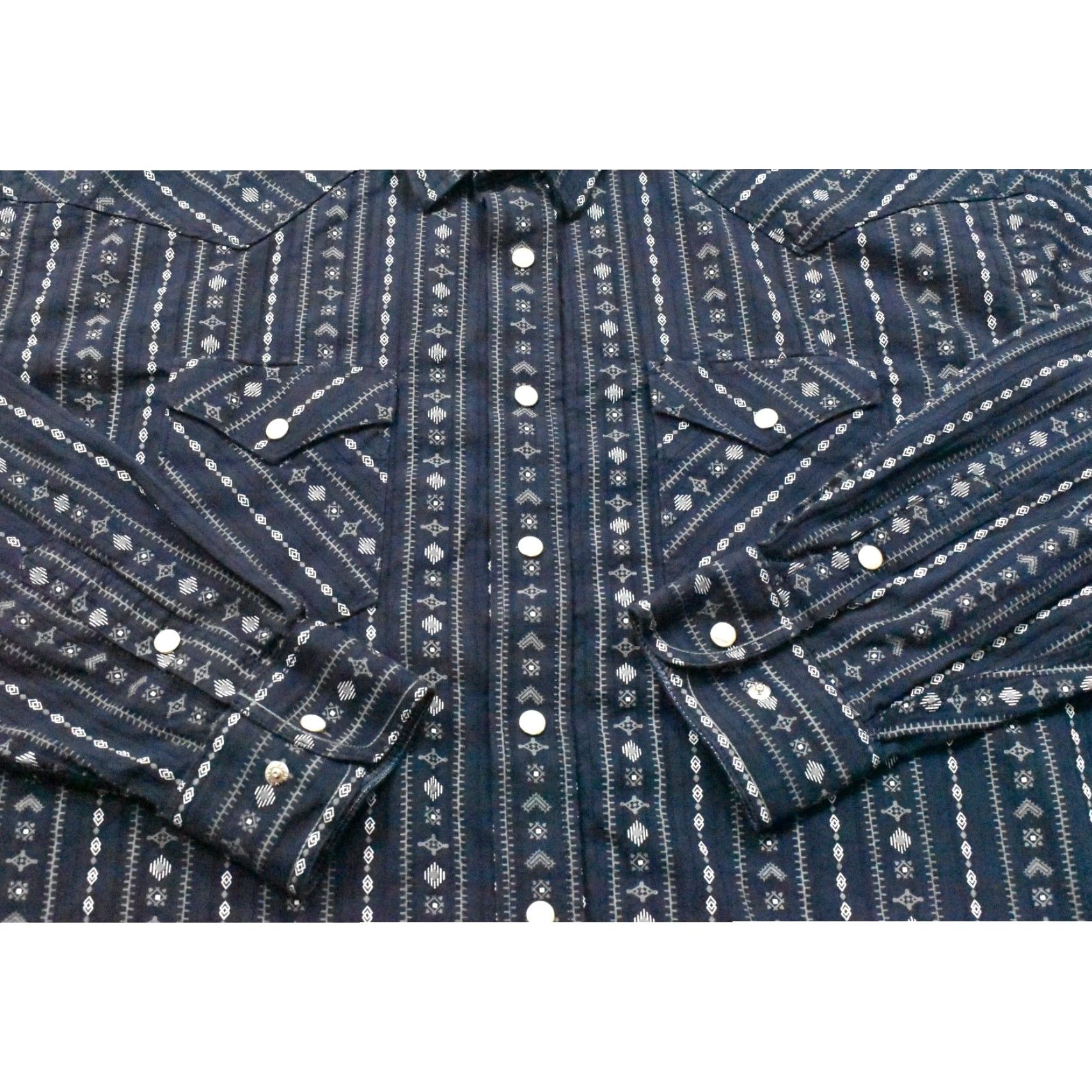 Vintage Panhandle Rough Stock Mens XXL Blue Geometric Pearl Snap Long Sleeve Shirt Size US XXL / EU 58 / 5 - 7 Thumbnail