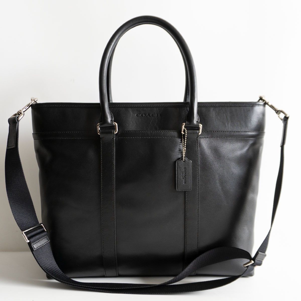 Coach 2-way Leather Tote Bag Black