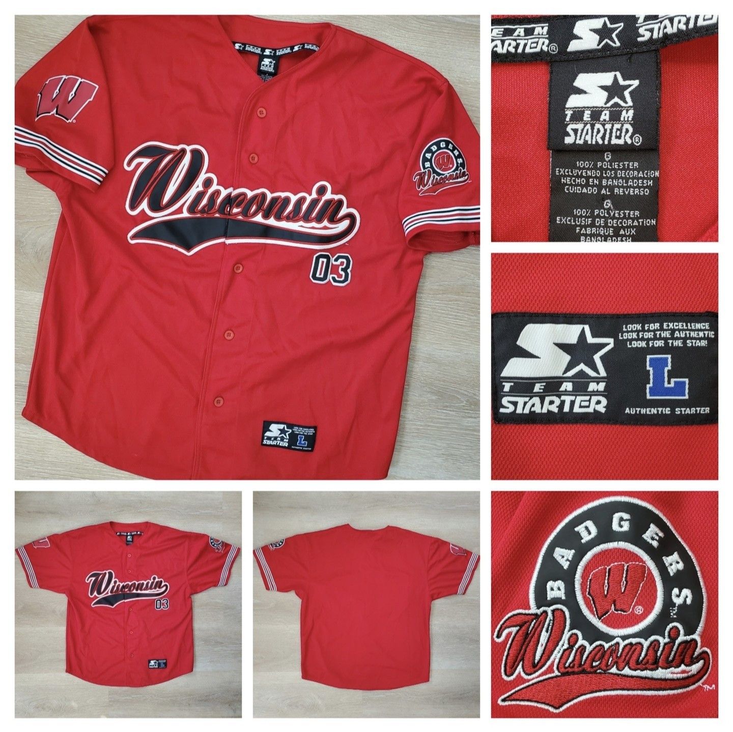 Starter Vtg Wisconsin Badgers Starter Baseball Jersey NCAA Y2K Red Size US L / EU 52-54 / 3 - 1 Thumbnail