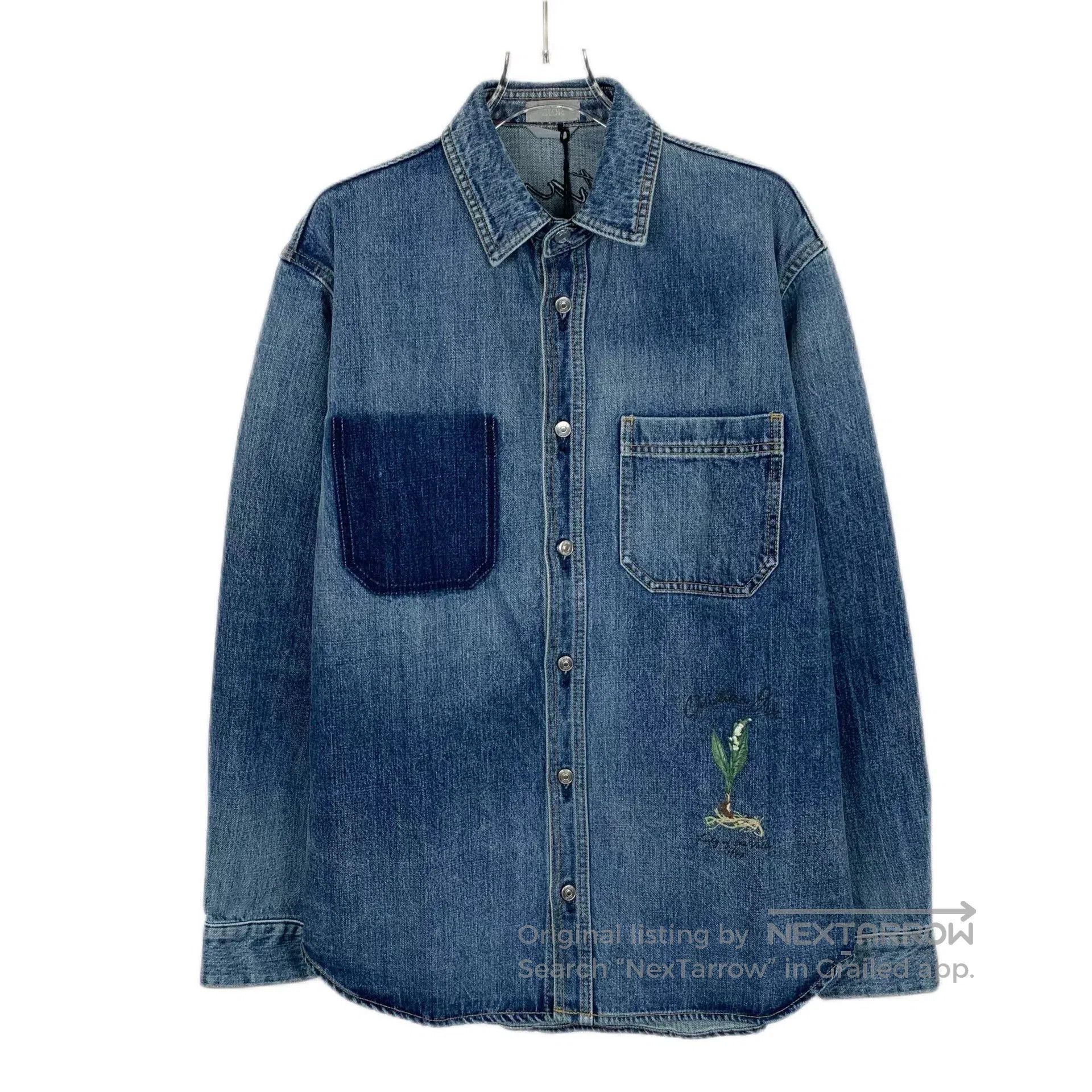 Dior blue floral embroidery long sleeve shirt. Size US M / EU 48-50 / 2 - 1 Thumbnail