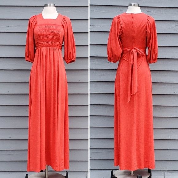 Vintage Vintage 70s Jody T of California Coral Smocked Tie Back Boho Size S / US 4 / IT 40 - 1 Thumbnail