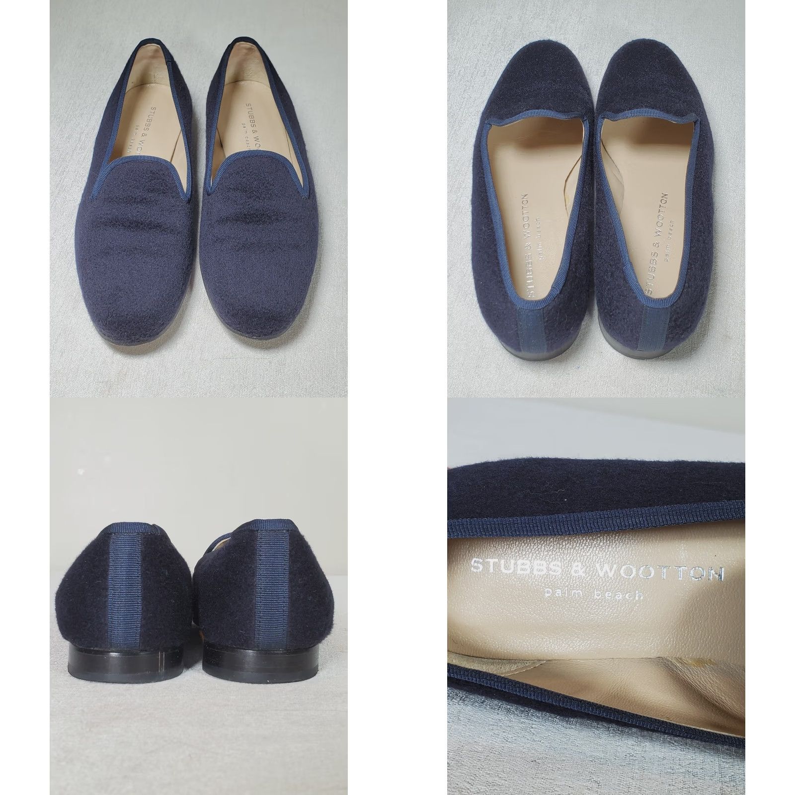 Vintage Stubbs & Wootton Brushed Wool Slippers Grosgrain Trim Midnight Women's US 7 Size US 7 / IT 37 - 8 Thumbnail