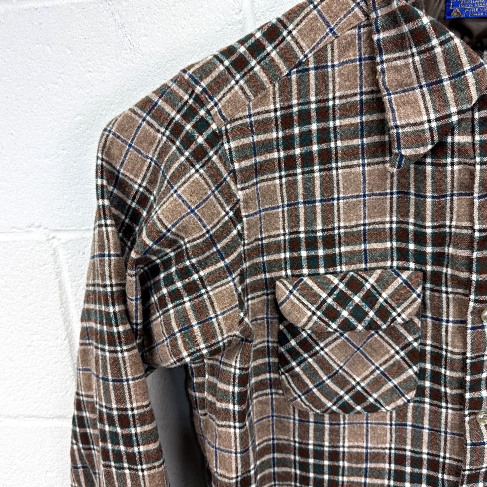 Pendleton VINTAGE Pendleton Shirt Mens XL Brown Flannel Plaid Button-Up Long Sleeve Wool Size US XL / EU 56 / 4 - 4 Thumbnail