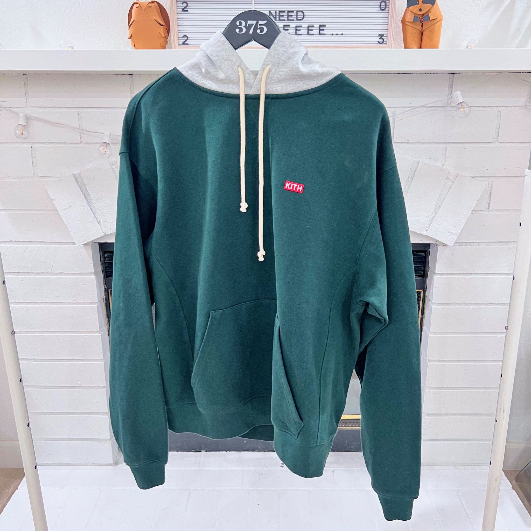 image of Kith Contrasting Hood Olive Green Small Box Crewneck Hoodie in Green/Grey, Men's (Size Medium)