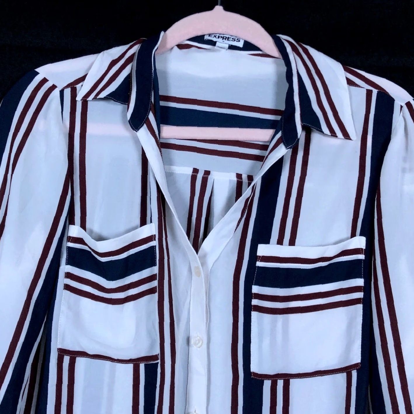 Express Express Womens Shirt White Multicolor Striped Collared Button Down Roll Tab M Size M / US 6-8 / IT 42-44 - 2 Thumbnail