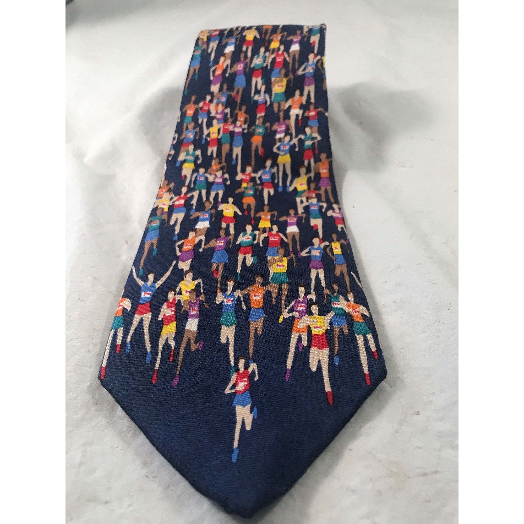 Vintage Marathon Runners by Alynn Neckwear Silk Navy Blue Necktie Size ONE SIZE - 6 Thumbnail
