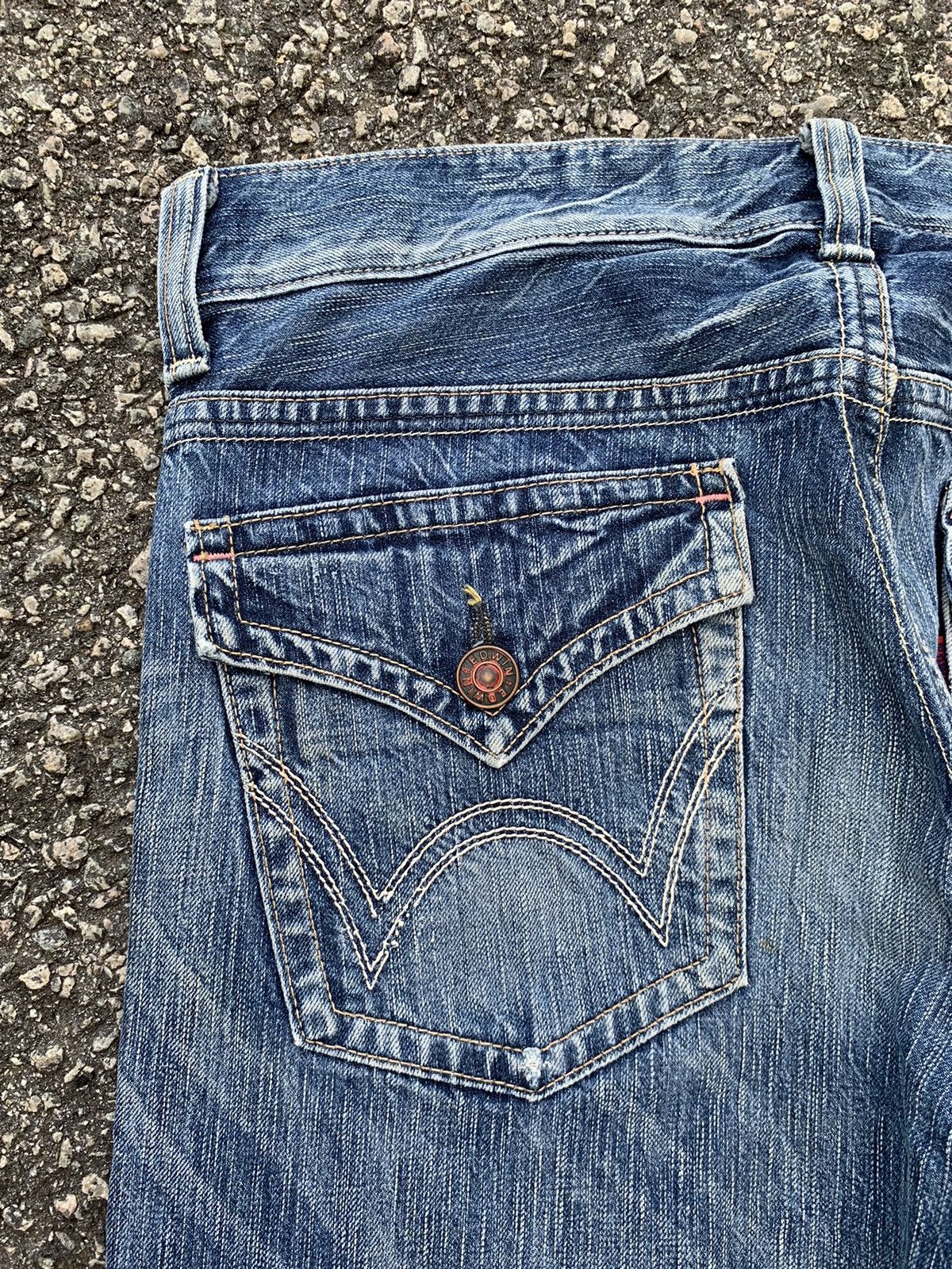 Japanese Brand FLARE💥EDWIN 503 FADED & RUSTY DISTRESSED DENIM Size US 35 - 21 Thumbnail