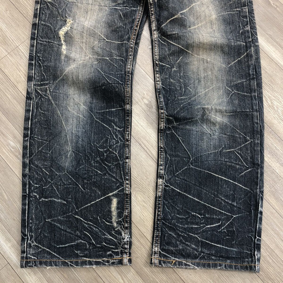 Japanese Brand 2000s Nylaus Double Waist Distressed Faded Baggy Jeans Size US 32 / EU 48 - 9 Thumbnail