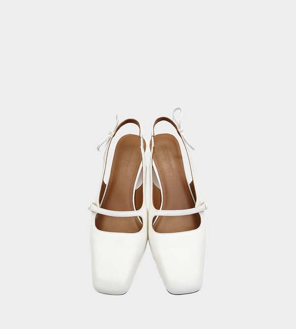 Shushu/Tong SHUSHU/TONG White Slingback Hells Square Toe Side Bows Size US 10 / IT 40 - 3 Thumbnail