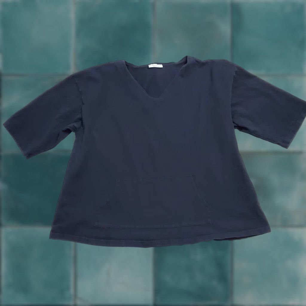 Vintage Bryn Walker Tunic Top Women XXL Black V Neck Cotton Pouch Pocket Half Sleeve Bohemian Minimalist Lagenlook Pullover Casual Shirt" Size XXL / US 16-18 / IT 52-54 - 1 Thumbnail
