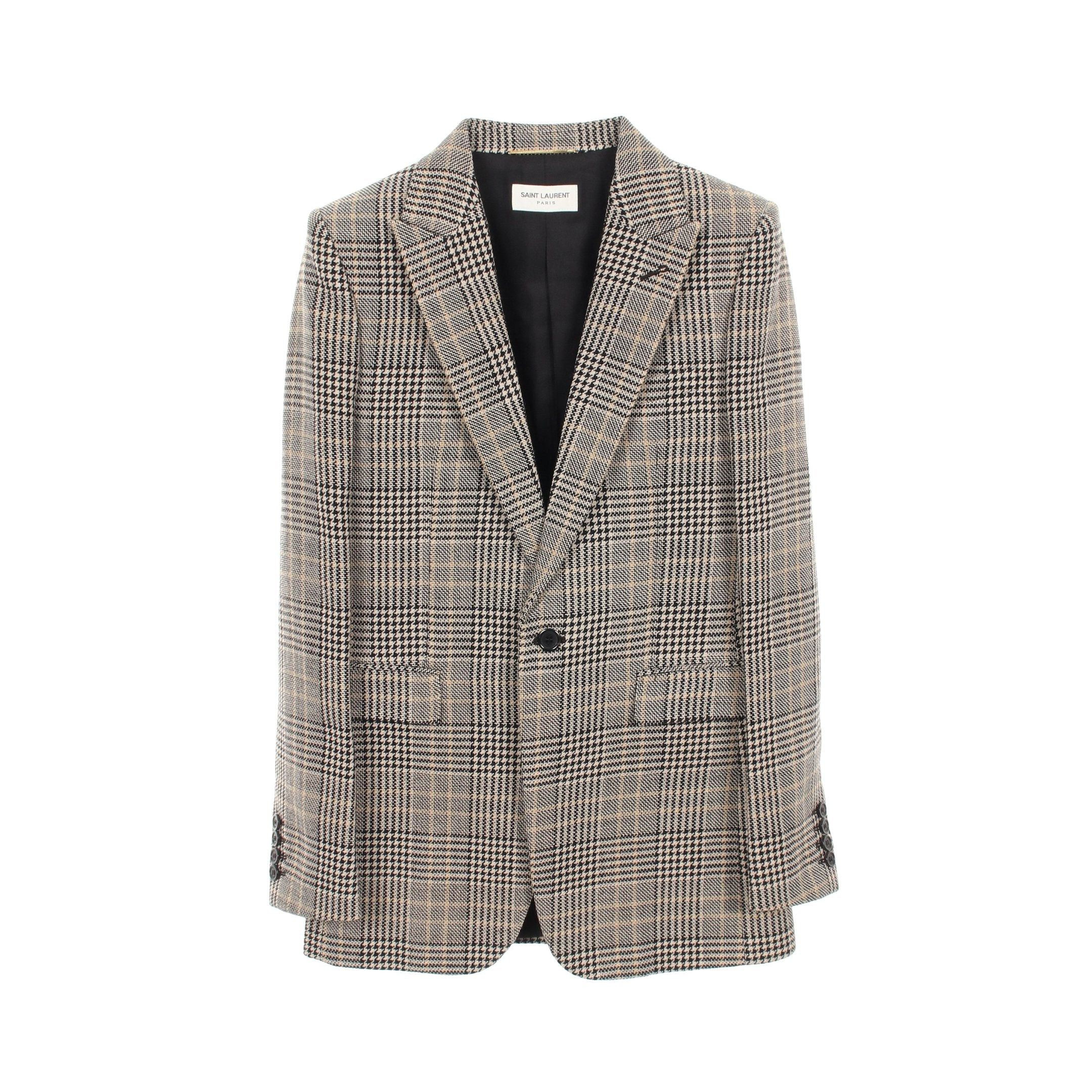 Yves Saint Laurent Yves Saint Laurent Tailored Jacket Check Wool Beige Black Size ONE SIZE - 1 Thumbnail