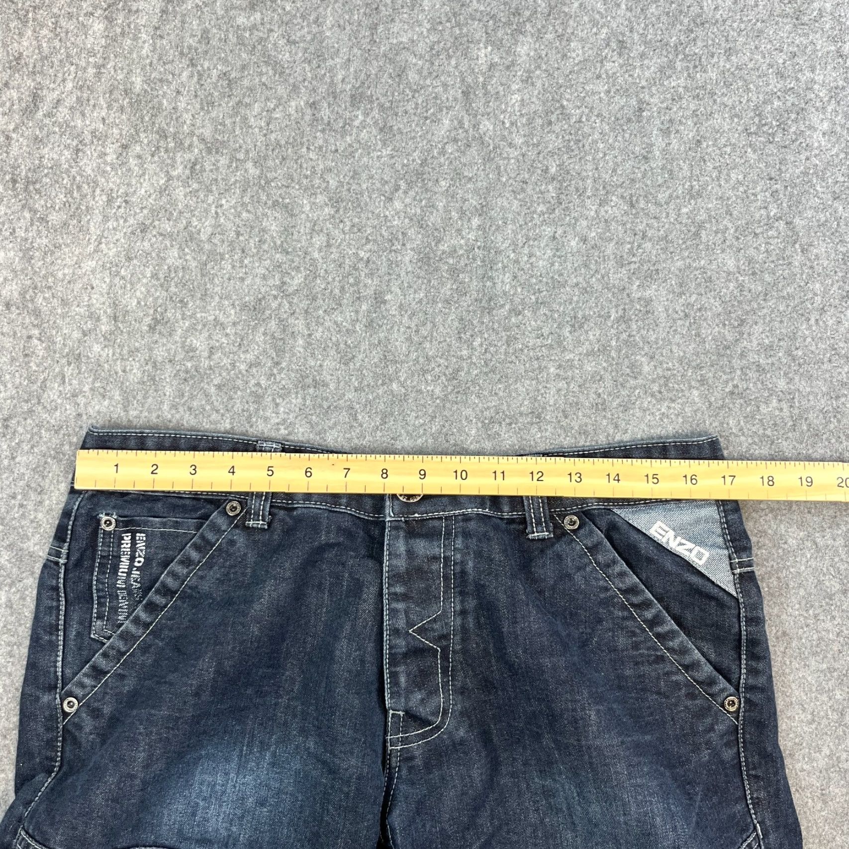 Kenzo Enzo Jeans Mens Relaxed Straight 34 Dark Blue Cinch Buckle Y2K Double Knee 5-Pocket Denim Classic Size US 34 / EU 50 - 6 Thumbnail