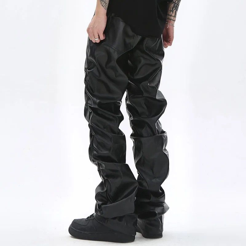 Japanese Brand × Leather Pleated Pu Leather Pants Harajuku Loose Ruched Casual Size US 34 / EU 50 - 3 Thumbnail
