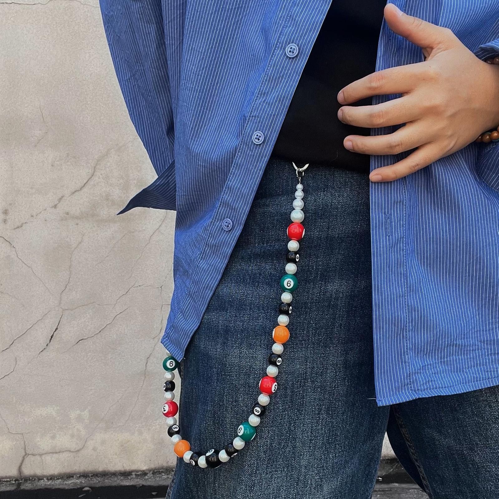 Jewelry Colorful 8 Ball / Pool Ball Beaded Wallet Chain, Belt Chain Size ONE SIZE - 2 Thumbnail