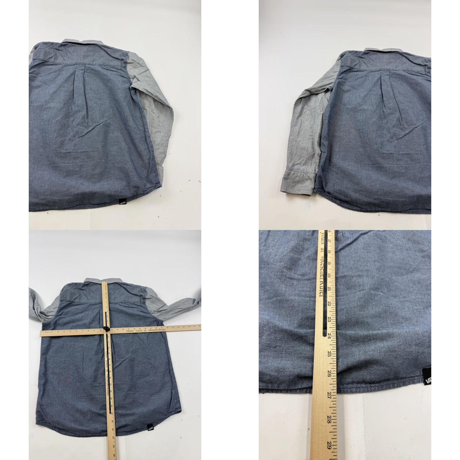 Vans VANS Shirt Mens Medium Blue Gray Chambray Colorblock Long Sleeve Button Front Size US M / EU 48-50 / 2 - 8 Thumbnail