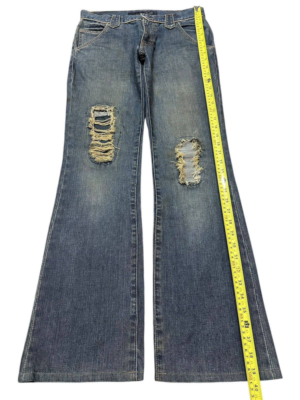 Japanese Brand Vintage Schlussel Faded Wash Style Distressed Flare Jeans Size US 30 / EU 46 - 12 Thumbnail