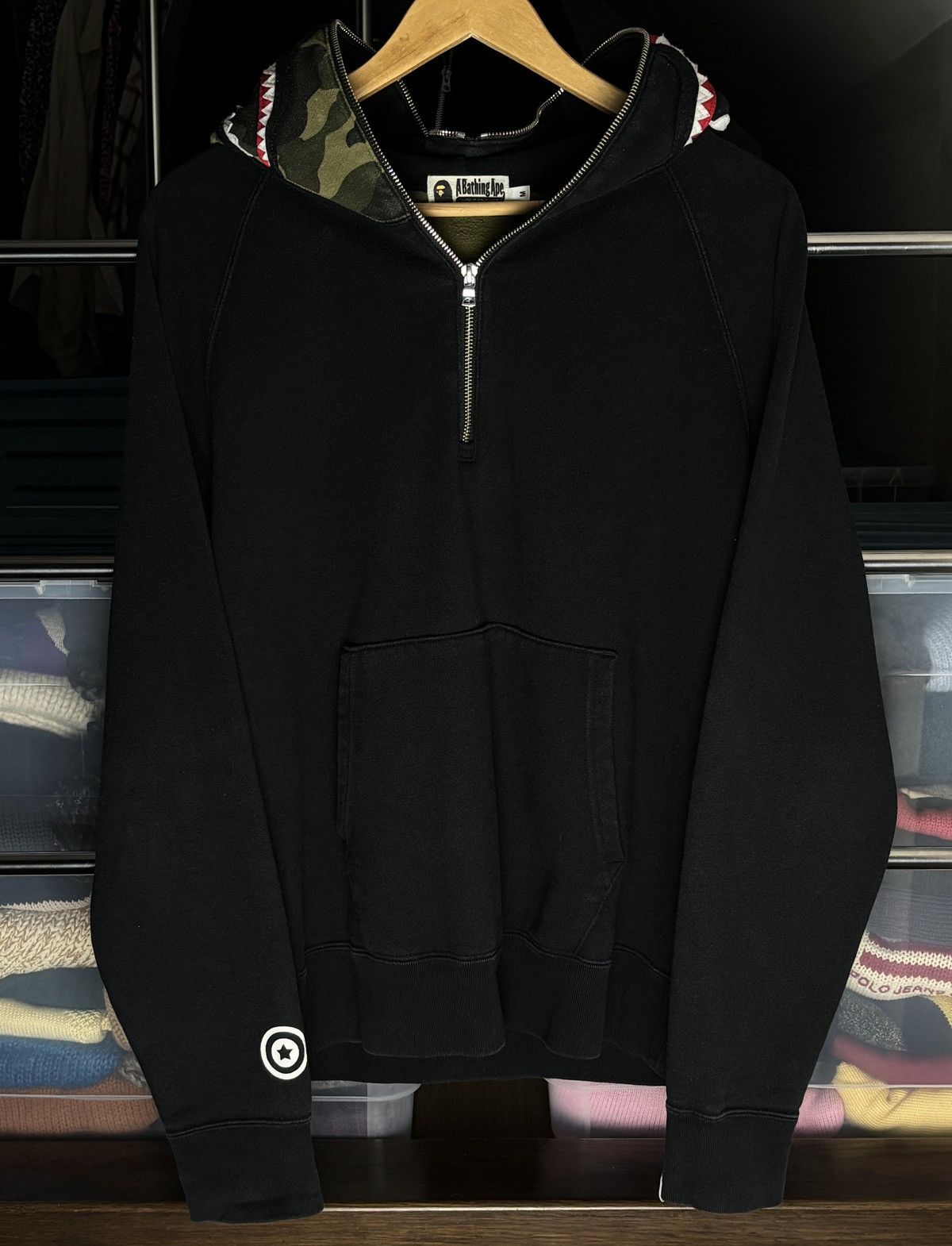 Bape Bape half green camo shark rare hoodie Size US M / EU 48-50 / 2 - 1 Thumbnail