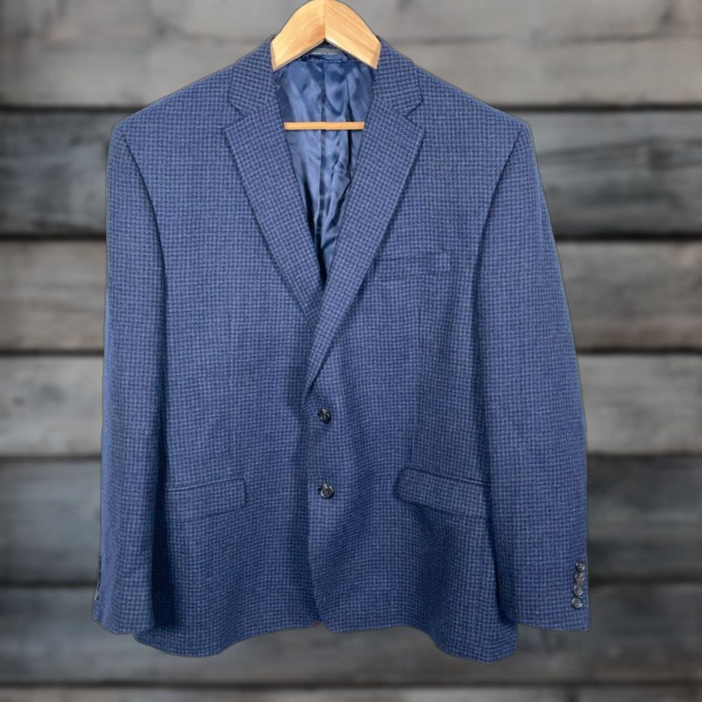 Lauren Ralph Lauren Blazer Men 48 Regular Blue Wool Houndstooth Jacket