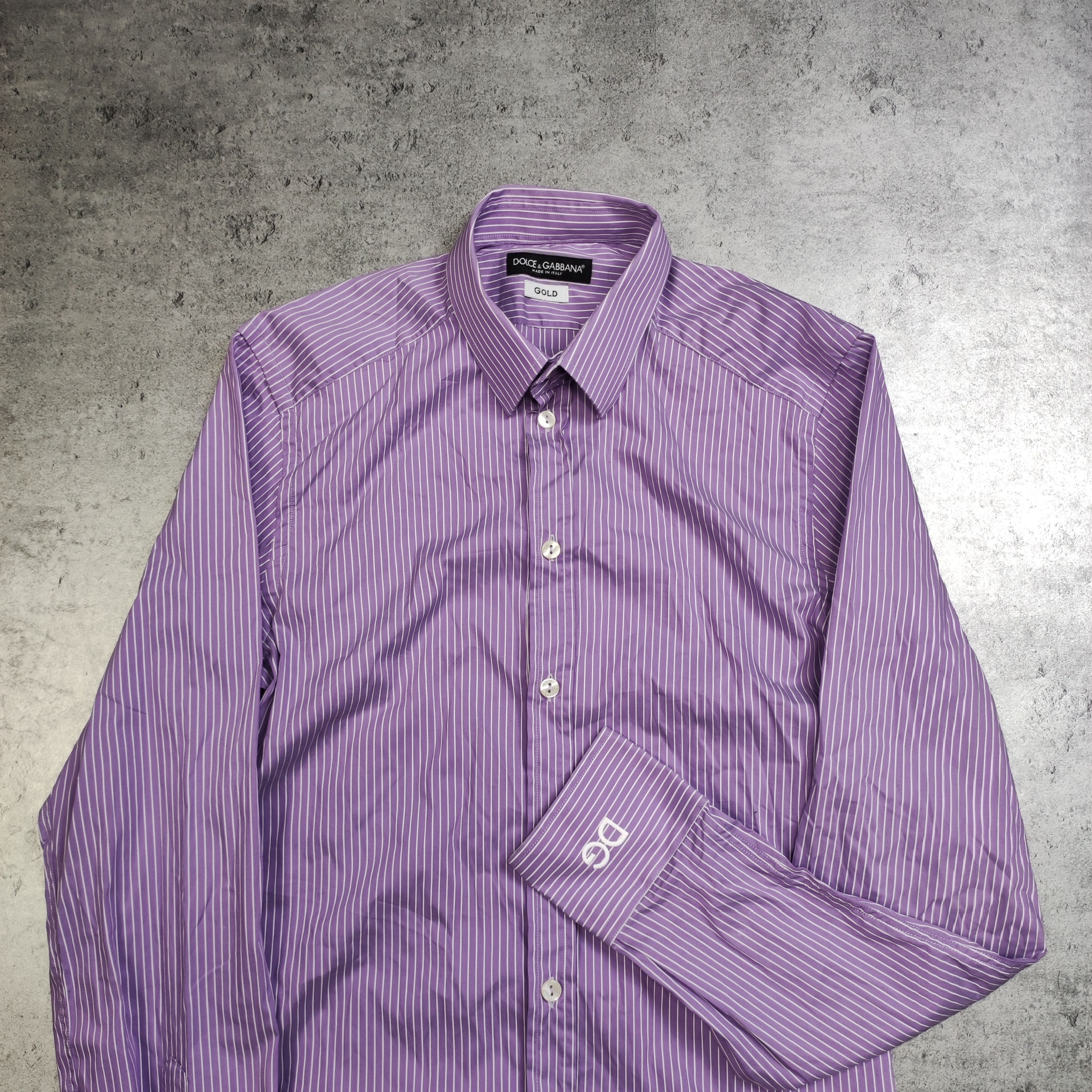 Dolce & Gabbana RARE Dolce & Gabbana Gold Luxury Purple Striped Logo Shirt Size US S / EU 44-46 / 1 - 3 Thumbnail
