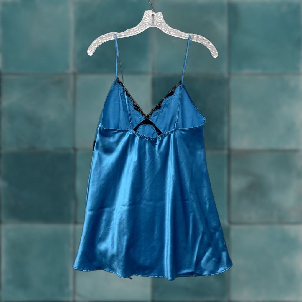 Victoria's Secret VINTAGE Victoria's Secret Slip Dress Large Blue Satin Lace Fairy Coquette Fashion Dress Size L / US 10 / IT 46 - 1 Thumbnail