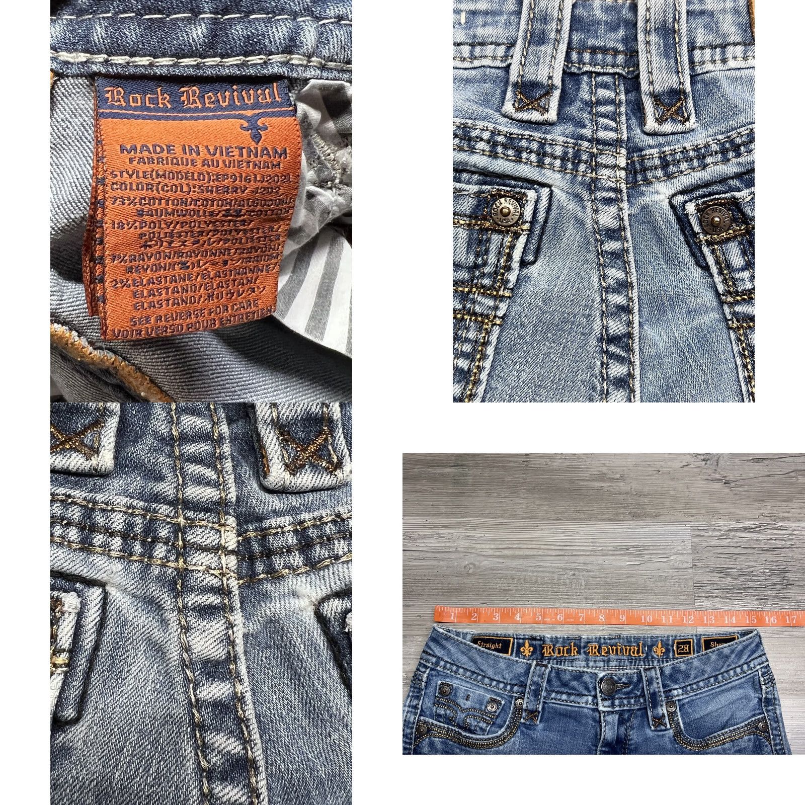 Vintage Rock Revival Jeans Womens Size 28 Sherry Straight Embroidered Pocket Denim Blue 5-Pocket Regular Rise Mid Vintage No Mens Womens Boys Girls Size 28" / US 6 / IT 42 - 10 Thumbnail