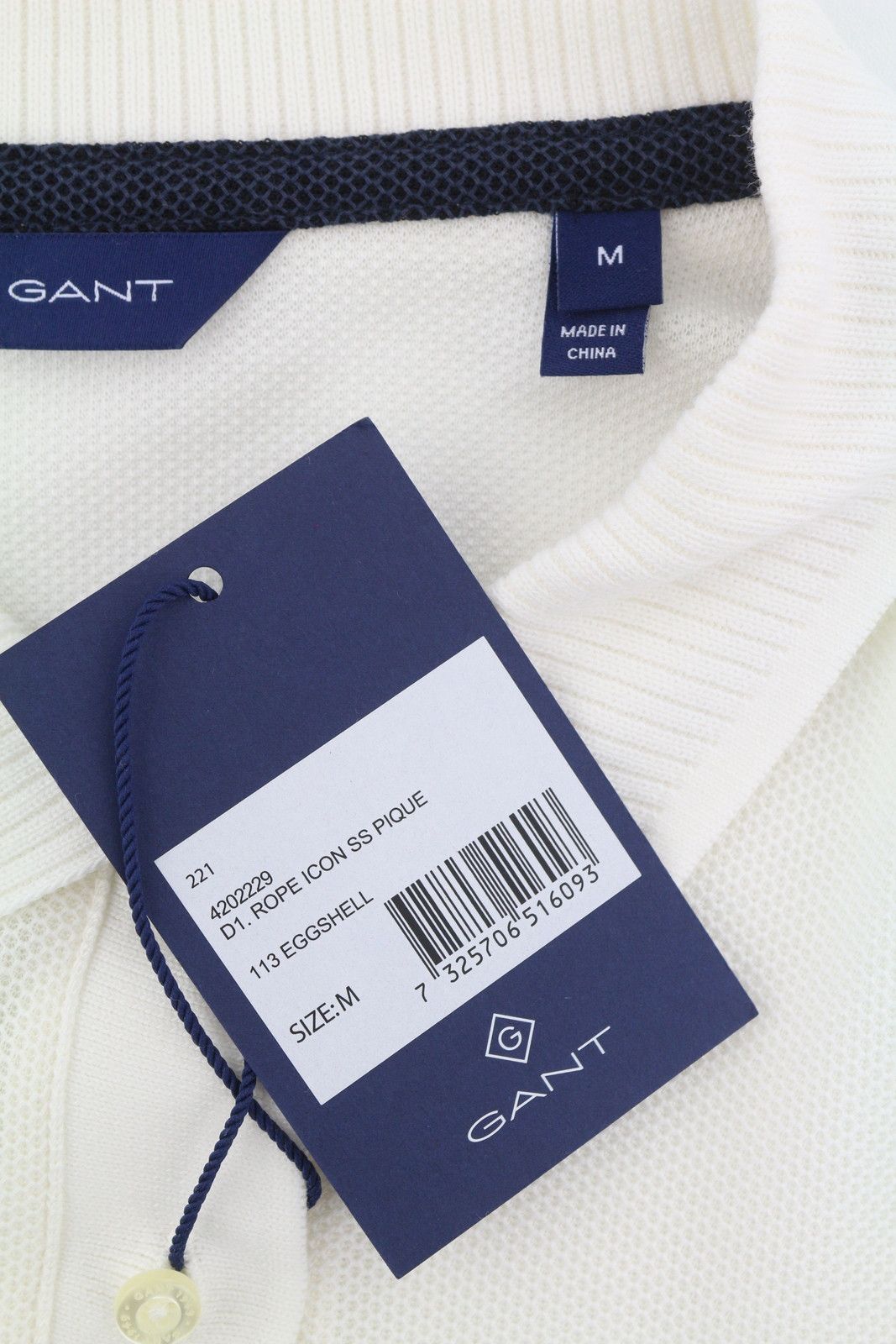 Gant ROPE ICON SS PIQUE M Eggshell Textured Polo 87717 Size M / US 6-8 / IT 42-44 - 7 Thumbnail
