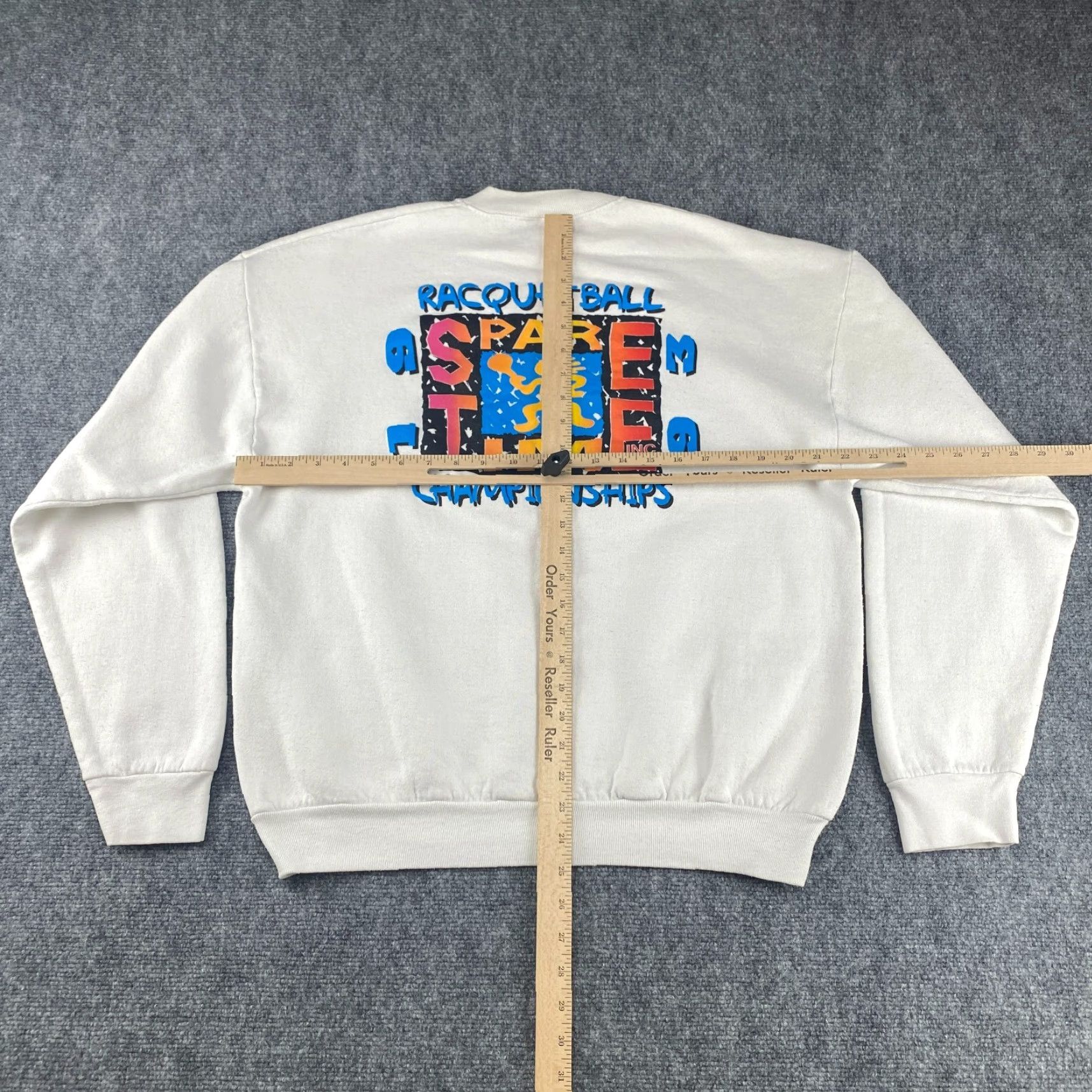 Fruit Of The Loom VINTAGE Fruit of the Loom Sweatshirt Mens XL White 2-Sided USA Made 90s Hoodie Pullover Graphic Print Crew Neck Fleece Cotton Blend Modern All Seasons Size US XL / EU 56 / 4 - 6 Thumbnail