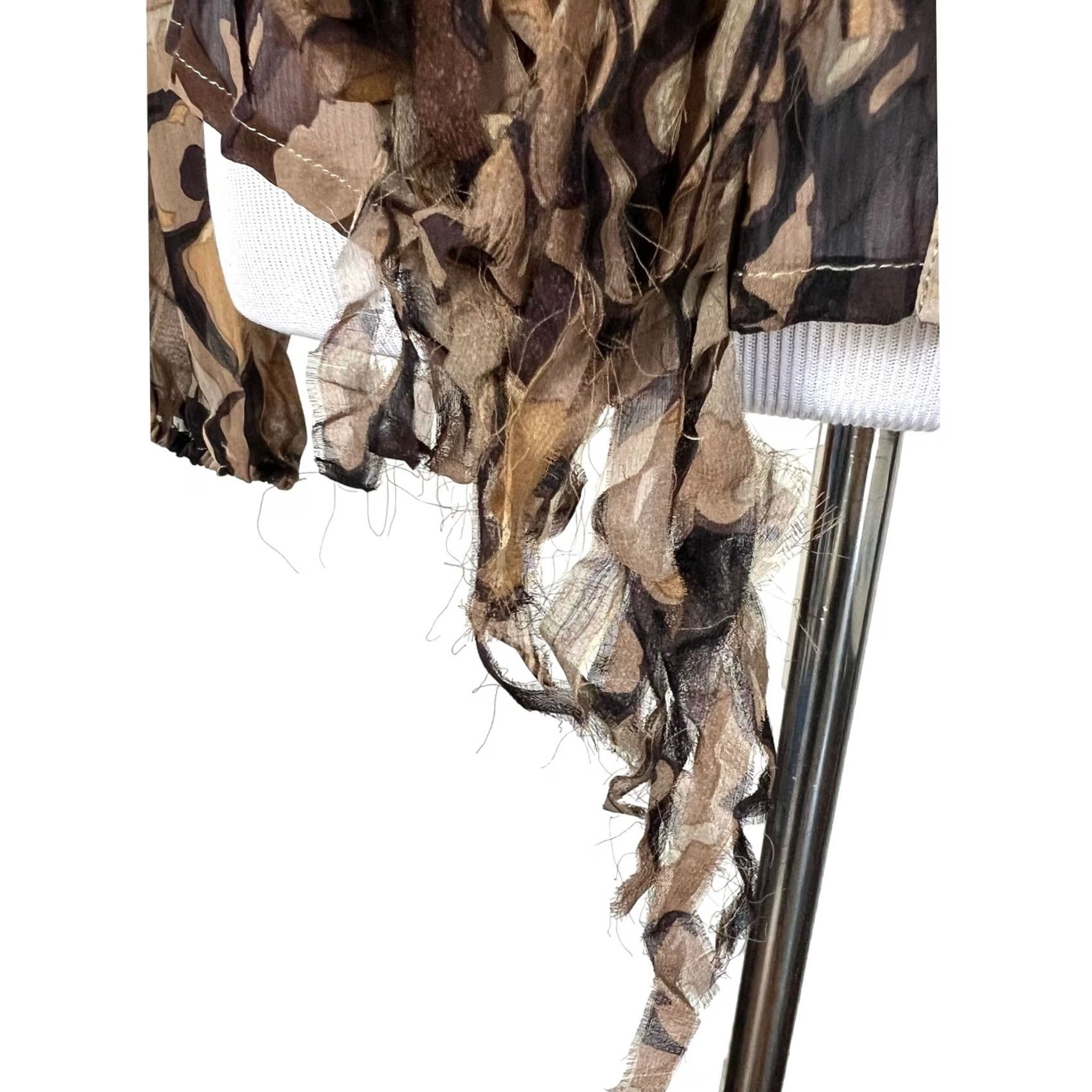 Vintage Per Se Silk Blouse Button Front Fringe Ruffle Front Brown Print Sheer Women’s 2 Size XS / US 0-2 / IT 36-38 - 4 Thumbnail