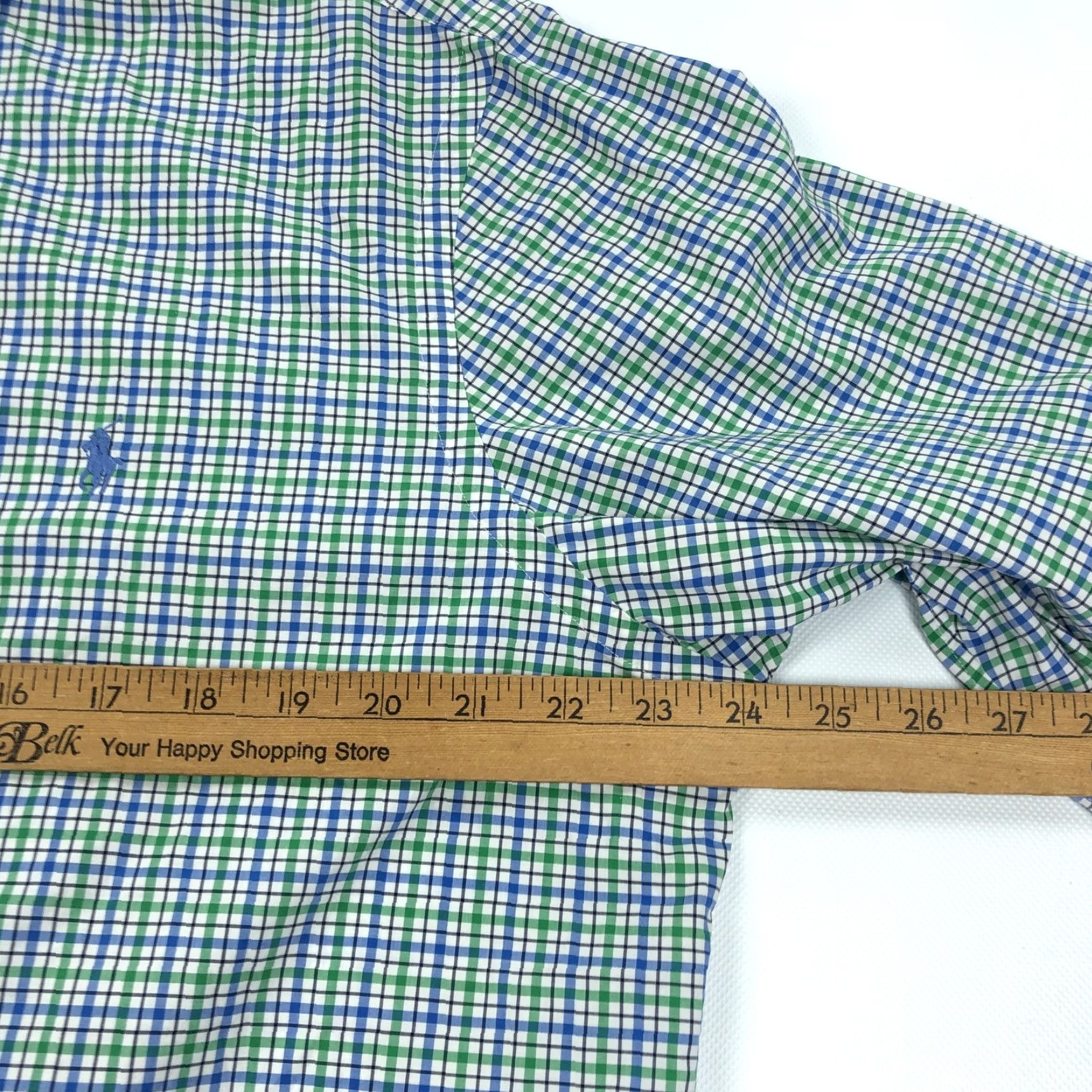 Ralph Lauren Ralph Lauren Men's L Button-Down Cotton Stretch Plaid Gingham Check Shirt, Green Blue White, Long Sleeve, Embroidered Logo, Regular Fit Size US L / EU 52-54 / 3 - 7 Thumbnail