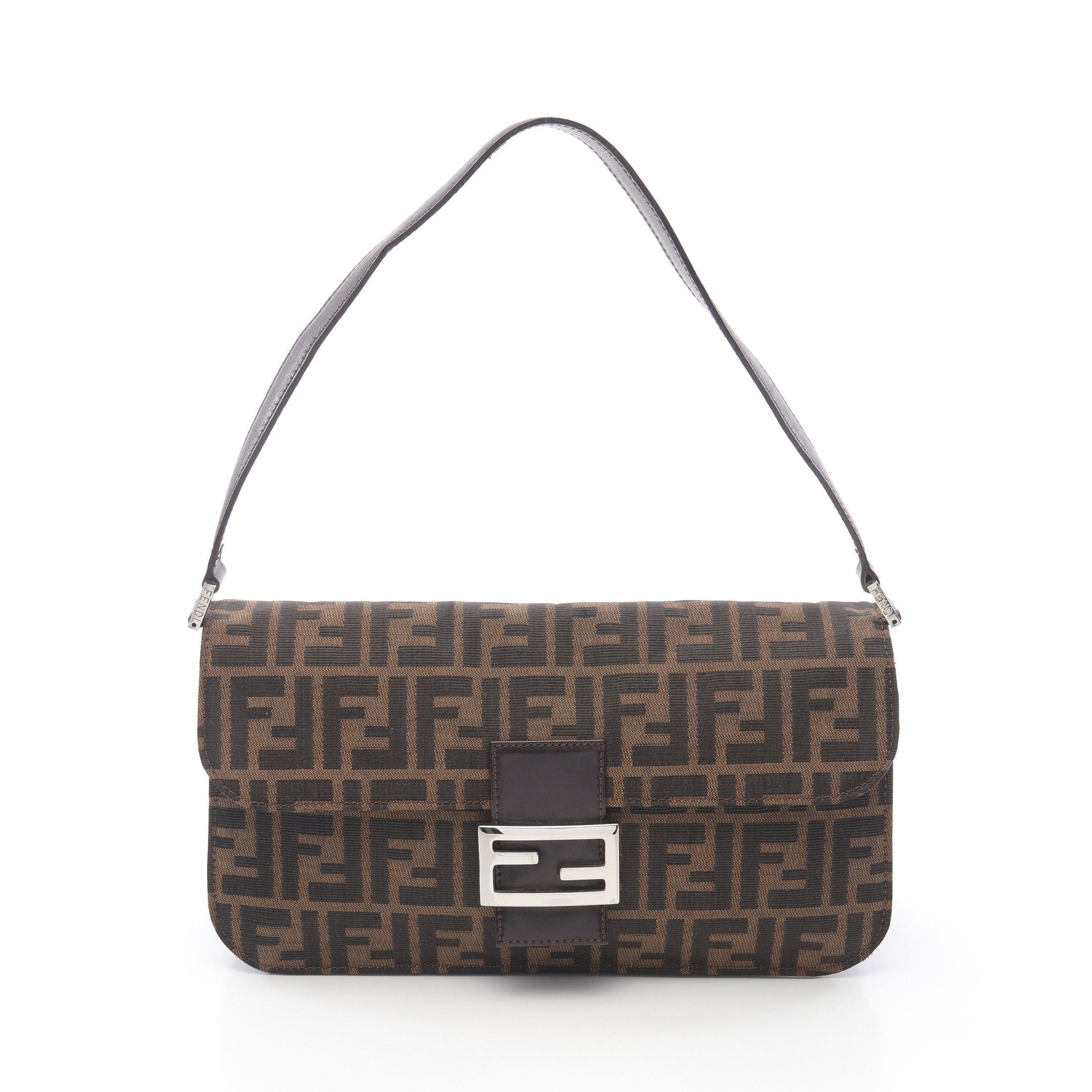 Fendi Mamma Bucket Zucca One Shoulder Bag Canvas Leather Brown Dark in Black, Women's