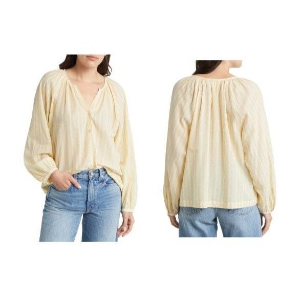 Other Treasure & Bond Split Neck Top In Beige- Ivory Wander Stripe Size L / US 10 / IT 46 - 1 Thumbnail