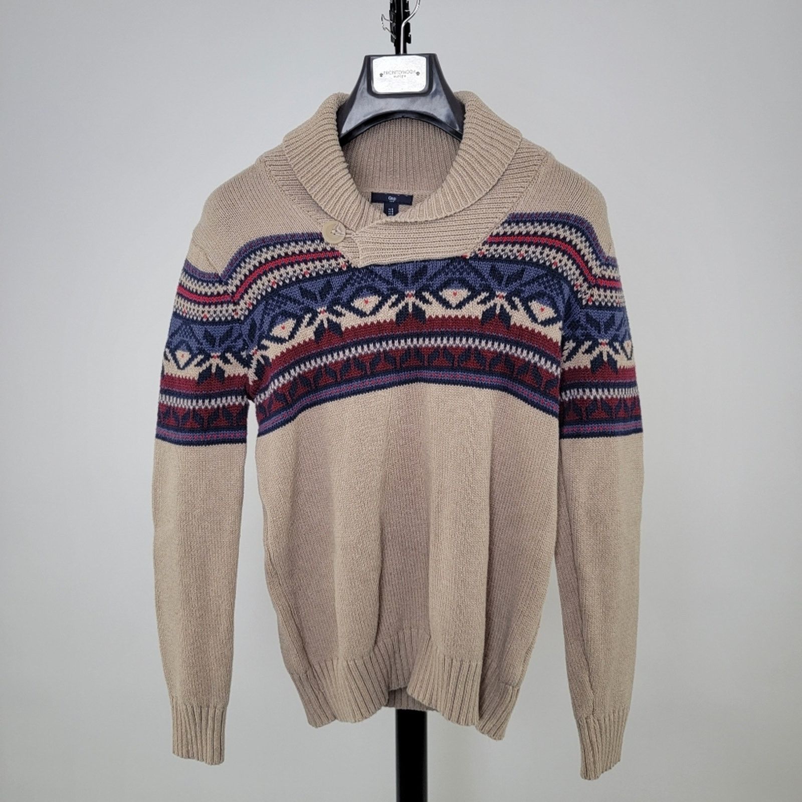 Gap Gap Men's Shawl Neck Fair Isle Oatmeal Pullover Sweater M Size US M / EU 48-50 / 2 - 1 Thumbnail