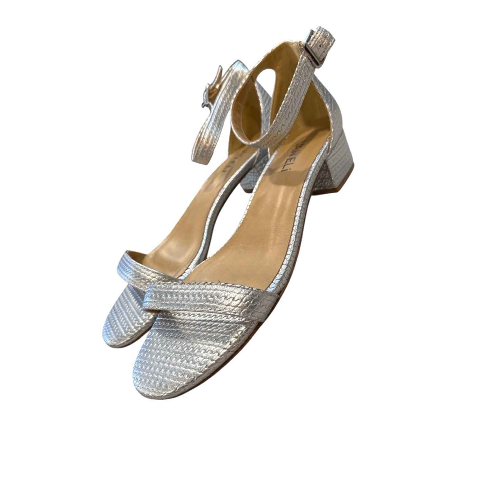 VANELI Vaneli Women’s Sandal Size 8 M Silver Ankle Strap Heels Dressy Strappy Leather Shoes Womens Size M / US 6-8 / IT 42-44 - 3 Thumbnail