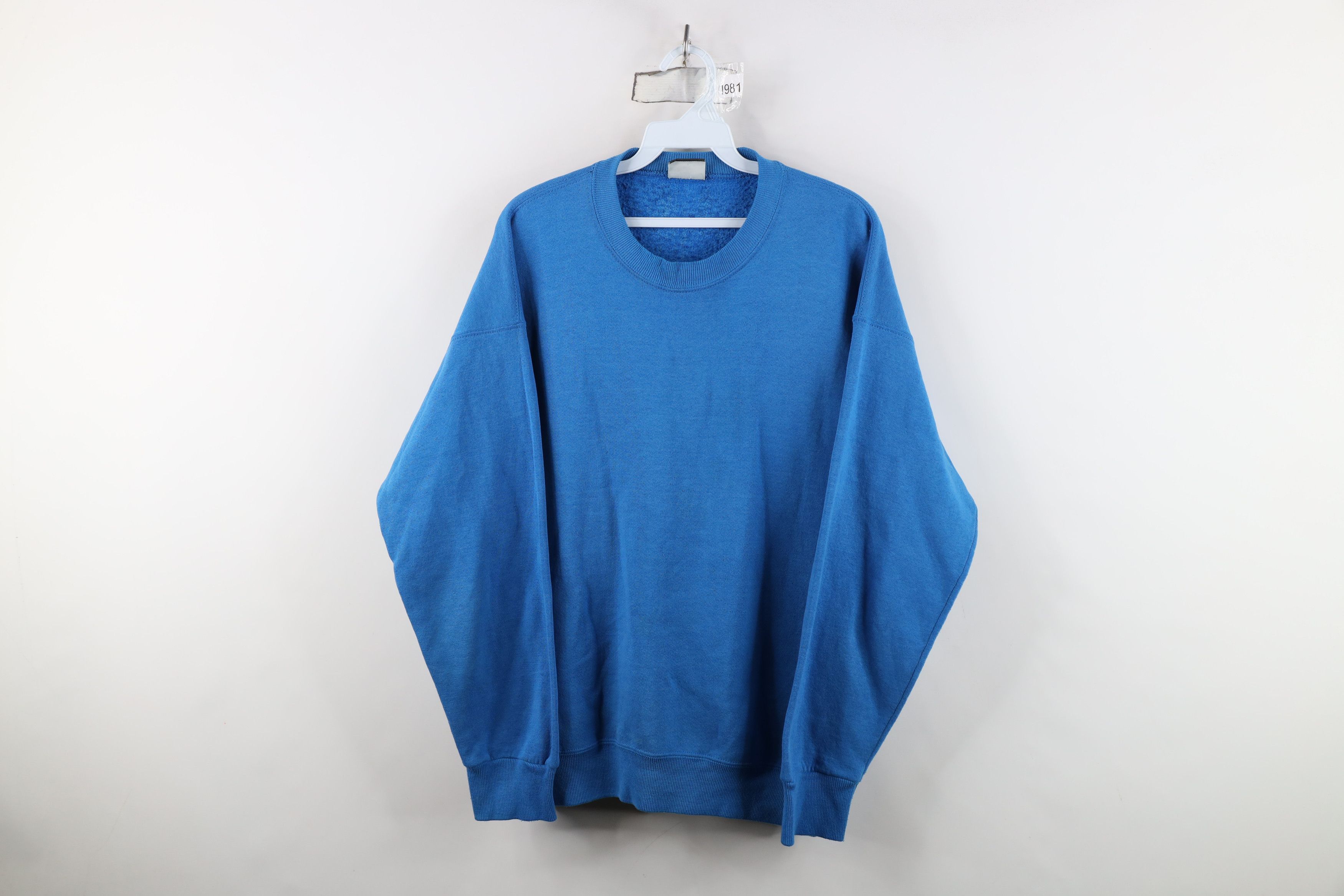 Vintage Vintage 90s Streetwear Blank Heavy Crewneck Sweatshirt Blue Size XL / US 12-14 / IT 48-50 - 1 Thumbnail