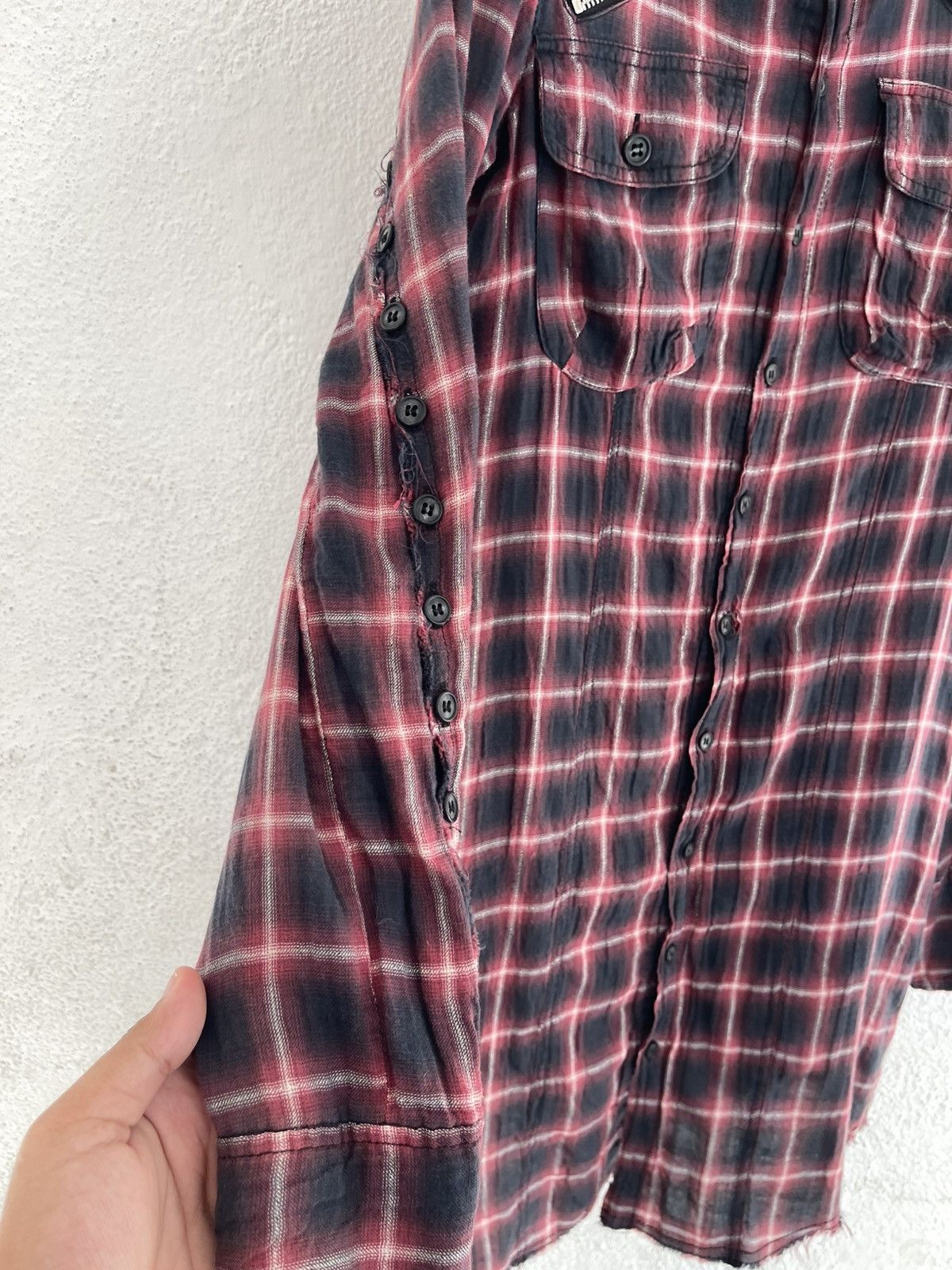 Le Grande Bleu (L.G.B.) LGB Shadow Distressed Plaid Tartan Long Flannel I6W9 Size US M / EU 48-50 / 2 - 6 Thumbnail