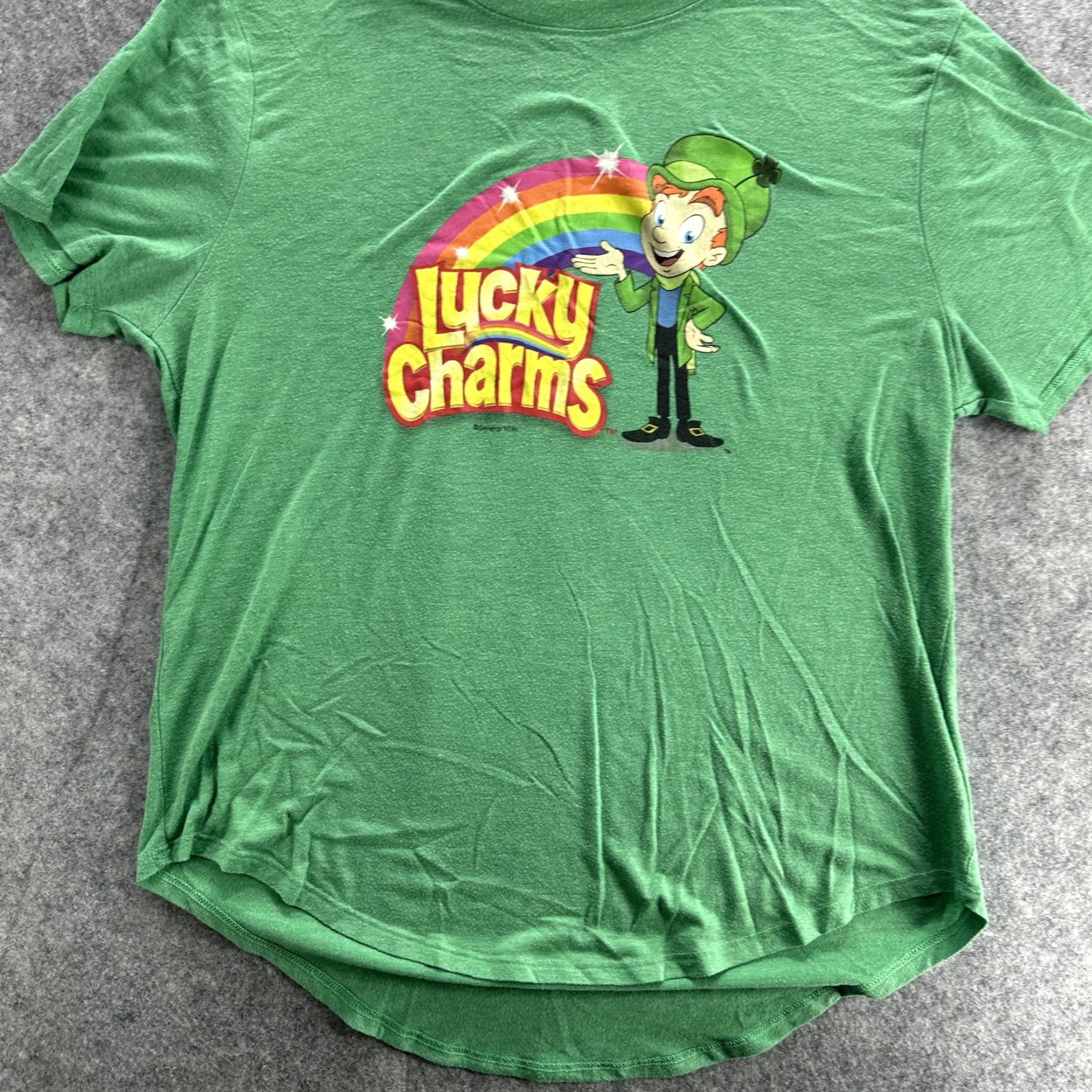 Rainbow Lucky Charms Shirt Mens XL Green Cereal Graphic Tee Crewneck Rainbow Cartoon Tee Shirts Size US XL / EU 56 / 4 - 3 Thumbnail