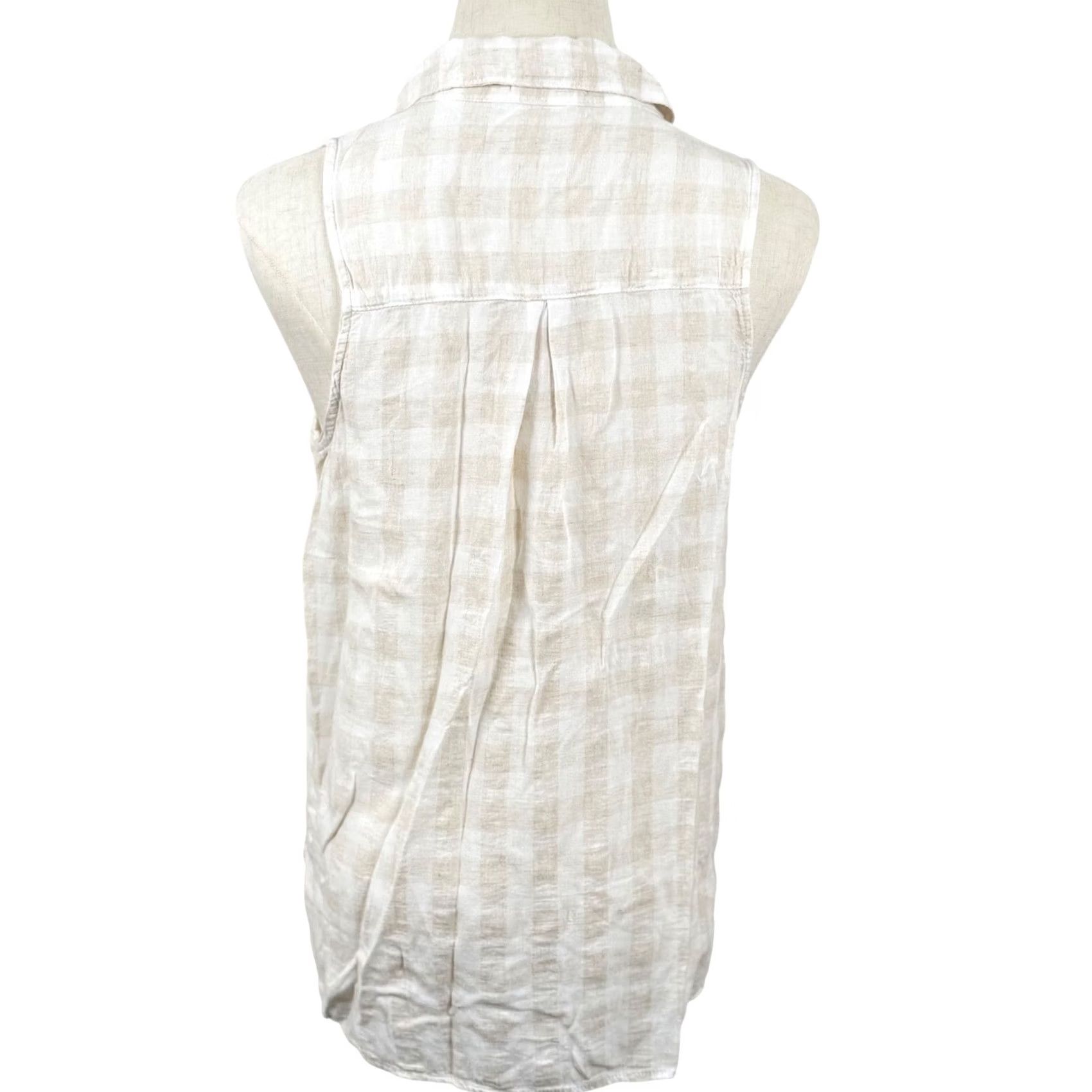 Vintage Just Living S Sleeveless Plaid Linen Blend Button Down Shirt Coastal Neutral GUC Size S / US 4 / IT 40 - 3 Thumbnail