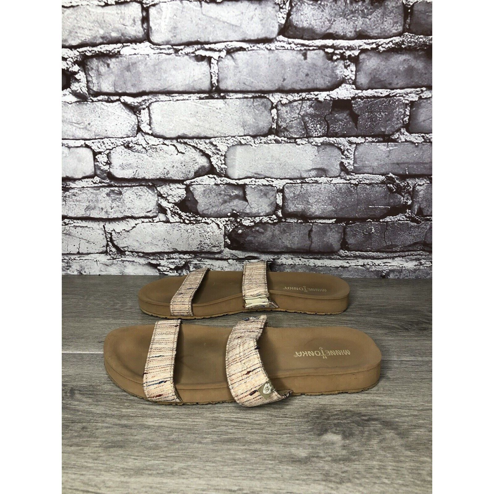 Minnetonka Minnetonka 532288 Pink Fabric Striped Casual Slides Sandals Size US 7 / IT 37 - 12 Thumbnail