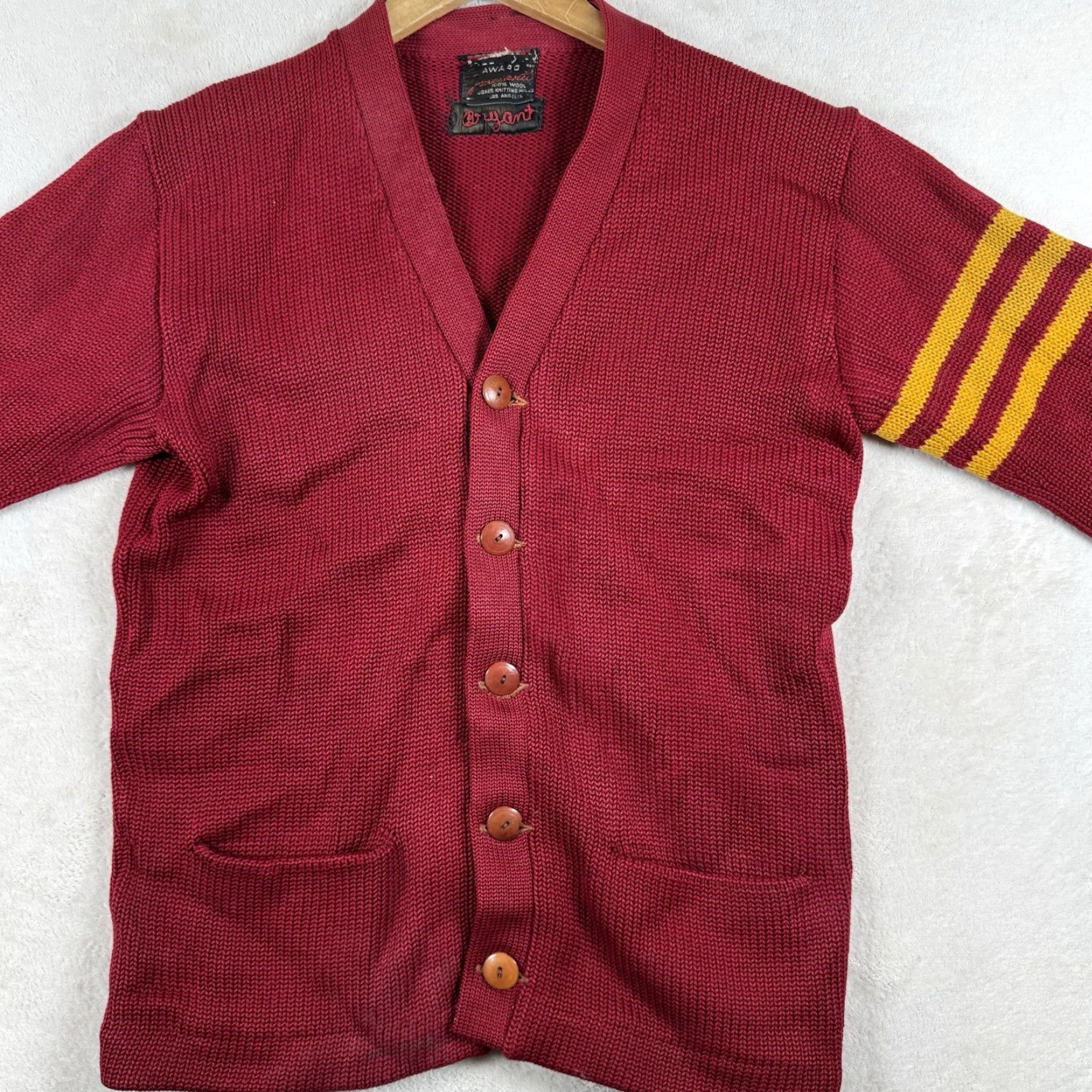 Vintage VINTAGE Jonesknit 50s Varsity Cardigan Sweater Mens M Red Gold Letterman Wool Buttons Size US M / EU 48-50 / 2 - 2 Thumbnail